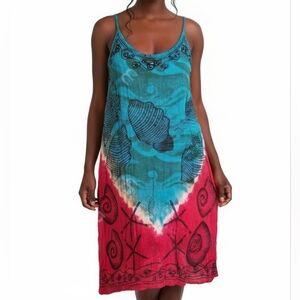 Women's Teal and Red Swim Cover-Up Dress
